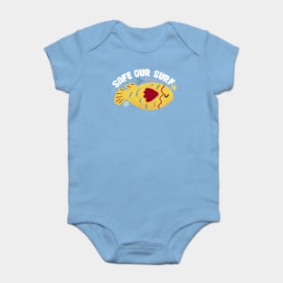 Safe our Surf quote with cute sea animal fish, starfish, coral and shell Baby Bodysuit